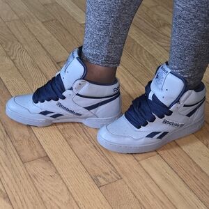 Reebok White and Blue High-Top Sneakers